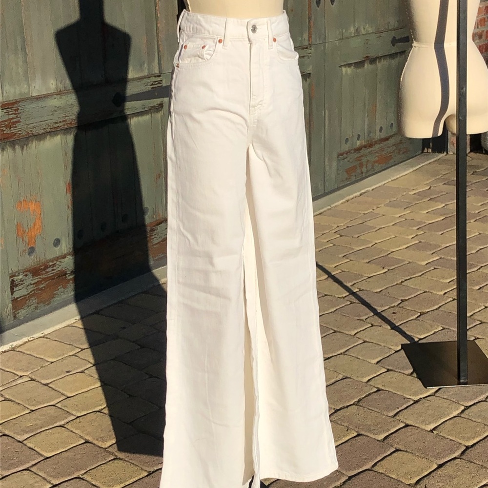 ZARA high rise wide leg white pants